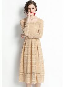Outlet Retro Grace High Waist Square Collar Lace A-line Dress