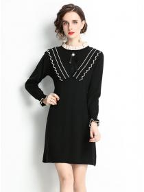 Outlet Fashion Lady 2 Colors Bowknot Collar Knitting Dress