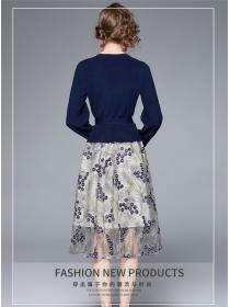 Outlet Europe Autumn Knitting Tops with Flowers Gauze Skirt