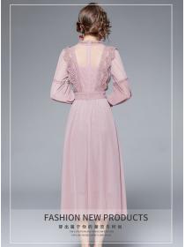 Outlet Europe Stylish Lace Splicing High Waist Chiffon Long Dress