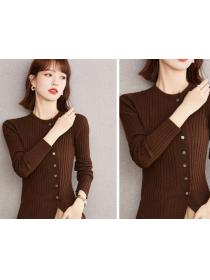 Outlet Discount Pure Color Knitting Sweet Fresh Top 
