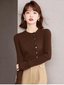 Outlet Discount Pure Color Knitting Sweet Fresh Top 