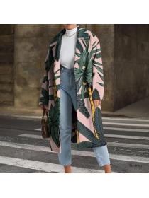 Outlet Winter fashion Medium length fashion leaf print coat
