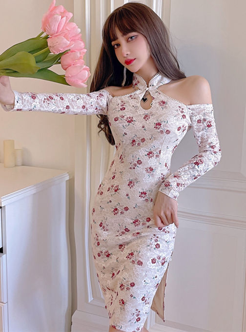 Outlet Pretty Women Fashion Off Shoulder Flowers Lace Dress