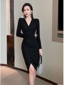 Outlet Modern Lady 2 Colors V-neck Shining Bodycon Dress