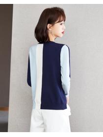 Outlet On Sale Color  Matching Knitting Fashion Top 