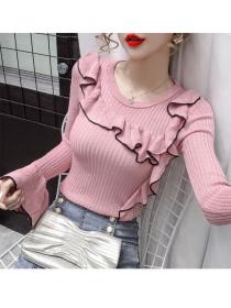 Outlet Grace Fashion 4 Colors Flouncing Long Sleeve Knitting T-shirt