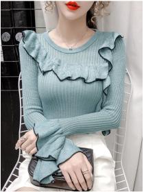 Outlet Grace Fashion 4 Colors Flouncing Long Sleeve Knitting T-shirt