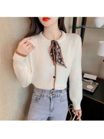 Outlet Autumn New 2 Colors Tie Collar Loosen Knitting T-shirt