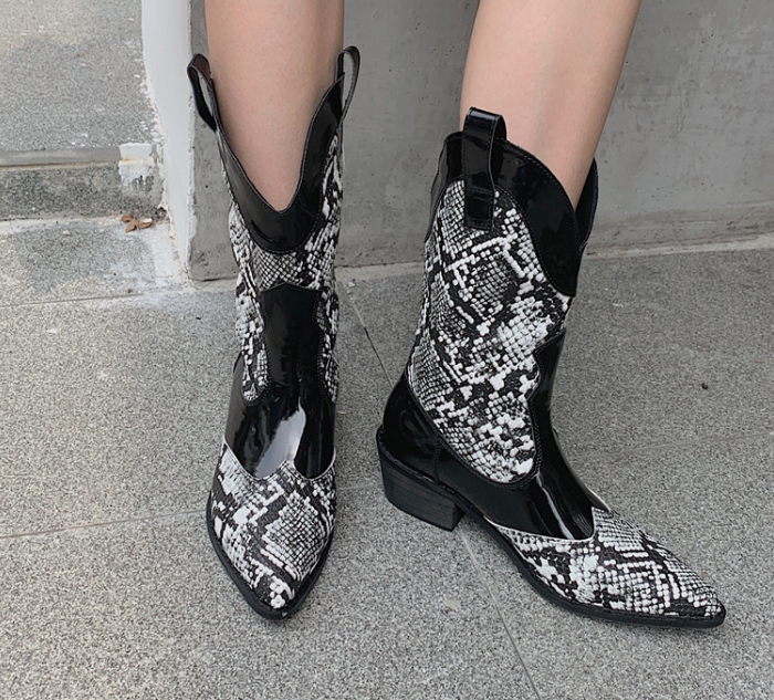 Outlet Sexy Poe-toe Snake print High Boots