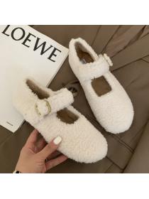 Outlet Winter lamb-wool flats with fleece metal clasp shoes
