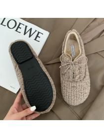 Outlet Winter fleece flat lace-up metal pendant  warm wool shoes