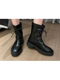 Outlet Round head  Thick platform Women's Boots Autumn/winter Martin boot lace-up ankle boots