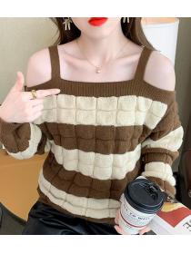 On Sale Dew Shoulder Color Matching Sweater 