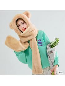 Outlet Thickness scarf hat gloves three-piece set autumn/winter three-in-one warm Rabbit hair scarf for ladies