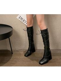 Outlet Women's autumn and winter elastic fashion thin boots thick heels strap high boots