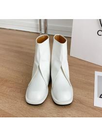 Outlet Fashion Square toe Flat single boot Pure color Martin boots