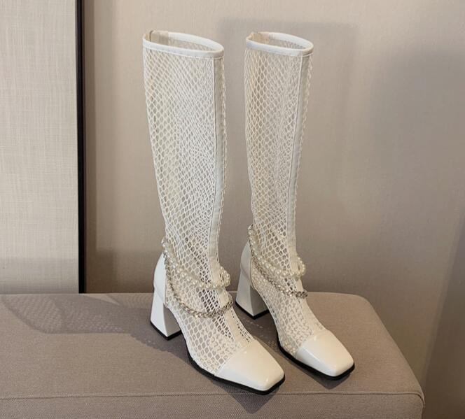 Outlet Winter thick heels mesh  black high heels high boots