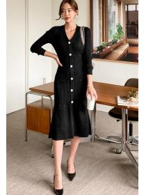Korean Style V  Collars Knitting Slim Dress