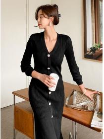 Korean Style V  Collars Knitting Slim Dress
