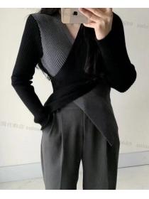 New Style Color Matching Slim Knitting Top 