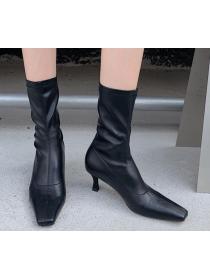 Outlet Autumn and winter Square head high heel simple elastic thin leg ankle boots
