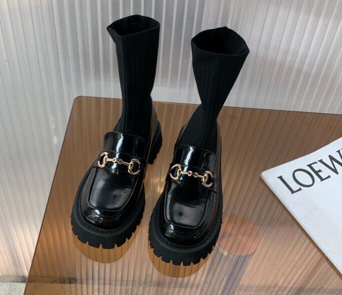 Outlet Fall/winter Stretch rubber platform Round-toe platform long boots
