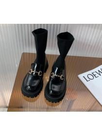 Outlet Fall/winter Stretch rubber platform Round-toe platform long boots