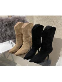 Outlet Fashionable and exquisite Pointed toe Mid-tube Western cowboy boots Korean style knight stovepipe boots