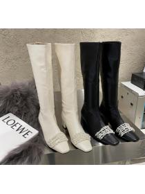  Outlet Elegant style Pearl Square toe Thick heel Thin leg  Knight boots