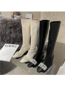  Outlet Elegant style Pearl Square toe Thick heel Thin leg  Knight boots
