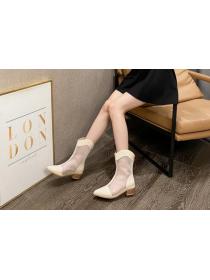 Outlet Spring and summer new all-match thick heel breathable ankle boots 