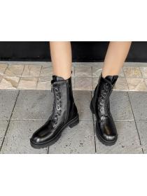 Outlet Thick bottom British style front zipper mid tube Autumn winter ankle boots