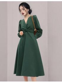 On Sale Pure Color  Drape Fashion  Slim Dress 