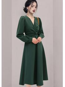 On Sale Pure Color  Drape Fashion  Slim Dress 