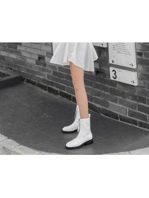 Outlet INS Front zipper Square toe boot Thick heel boots for women