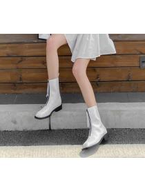 Outlet INS Front zipper Square toe boot Thick heel boots for women