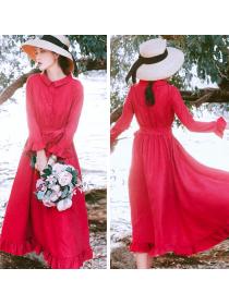 On Sale Stand Collars Pure Color  Maxi Dress