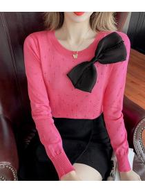 For Sale  Hollow Out Knitting Bowknot Slim Top 