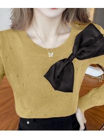 For Sale  Hollow Out Knitting Bowknot Slim Top 