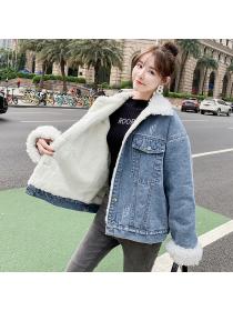 Outlet Winter new Korean fashion Loose Warm Denim Jacket 