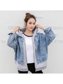 Outlet Autumn new Korean fashion Casual Hoodies Fake two pieces Denim Jacket