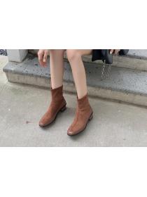 Outlet The new Fall Suede Chunky heel Stretch brown Matching ankle boots