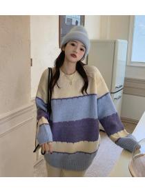 On Sale Color Matching Knitting Loose Top 