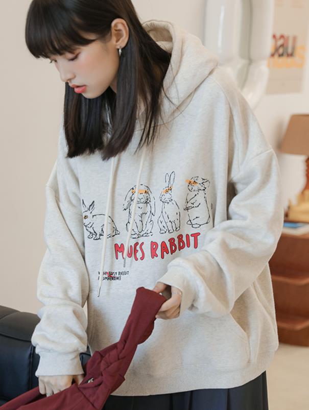 Outlet Lovely Printing Even Cap Loose Thicken Hoodies