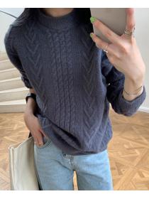 Korean Style Pure Color Knitting Thicken Top 