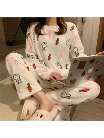 Outlet winter new Warm coral velvet radish rabbit lovely home dress pajamas set