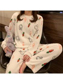 Outlet winter new Warm coral velvet radish rabbit lovely home dress pajamas set