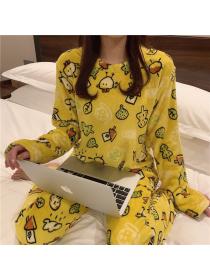 Outlet Winter new lovely graffiti cartoon coral velvet warm pajamas set flannel home clothes