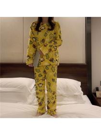Outlet Winter new lovely graffiti cartoon coral velvet warm pajamas set flannel home clothes